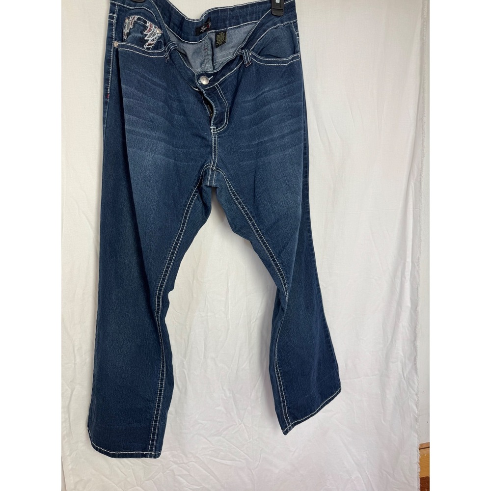 Love Indigo Women's Size 16 Blue Denim Embellished Pocket Bootcut Jeans